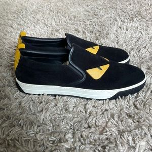 Fendi Monsters Motif Suede Slip-On
